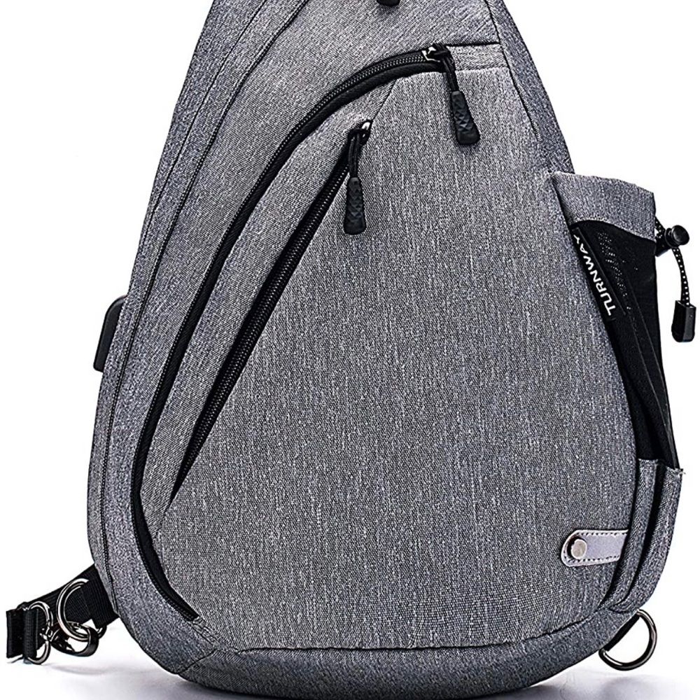 Gray Waterproof Crossbody Backpack with USB Charging Port